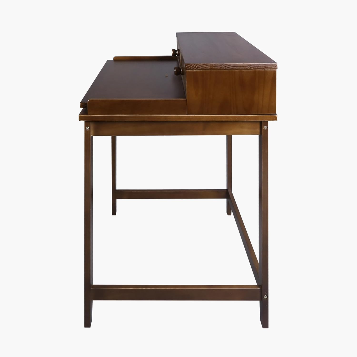 Solid Wood Brown Home Office Desk with Hutch and Drawer