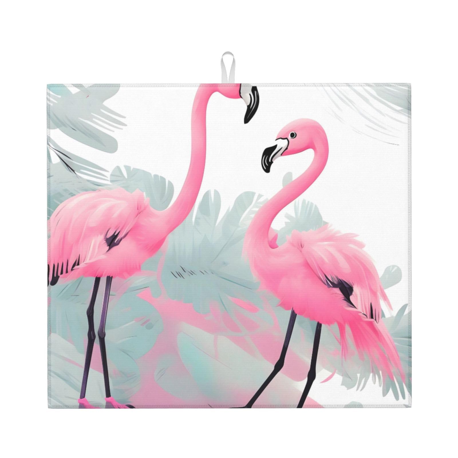 HJFCZH Pink Flamingo Prints Kitchen Drying Mat – High-Capacity Absorbent Dish Cover, Engineered with 4x Weight Absorption, Durable Microfiber & Composite Foam Construction