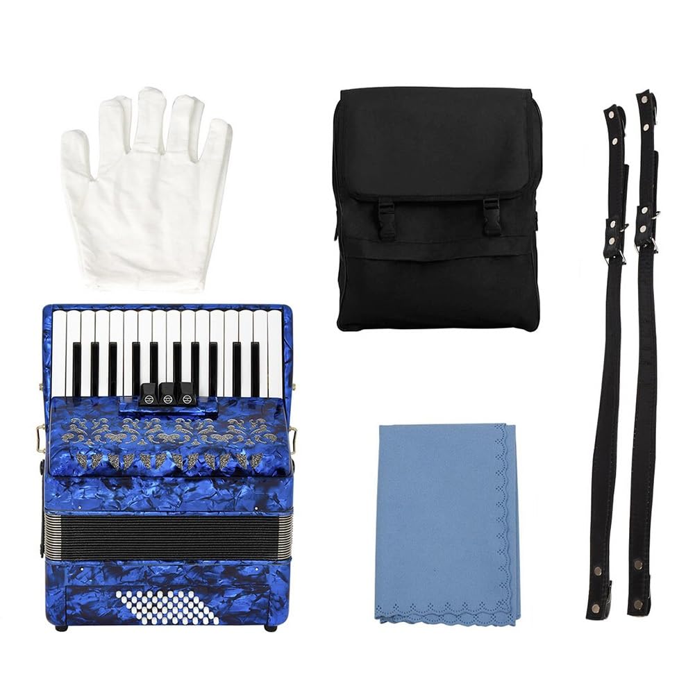 Fisarmonica Professionale, Fisarmonica a 26 Tasti 48 Bassi Strumenti a Tastiera Fisarmonica con Borsa per Tracolla per Performance/Insegnamento (Color : Blue)