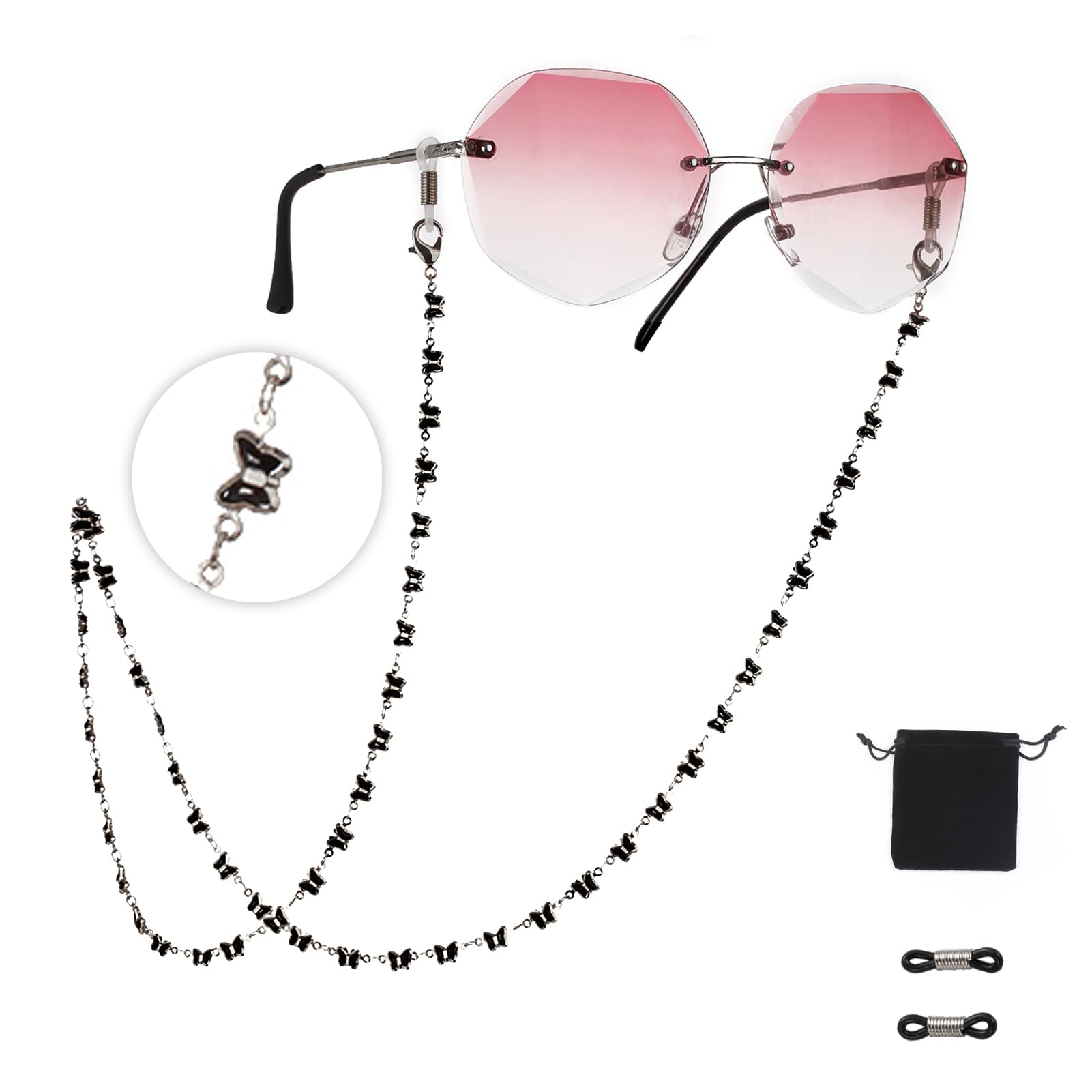 Dreamtimes Cadena de gafas para mujer, hecha a mano, con diseño de mariposa, para gafas, collar, máscara, cadenas para gafas