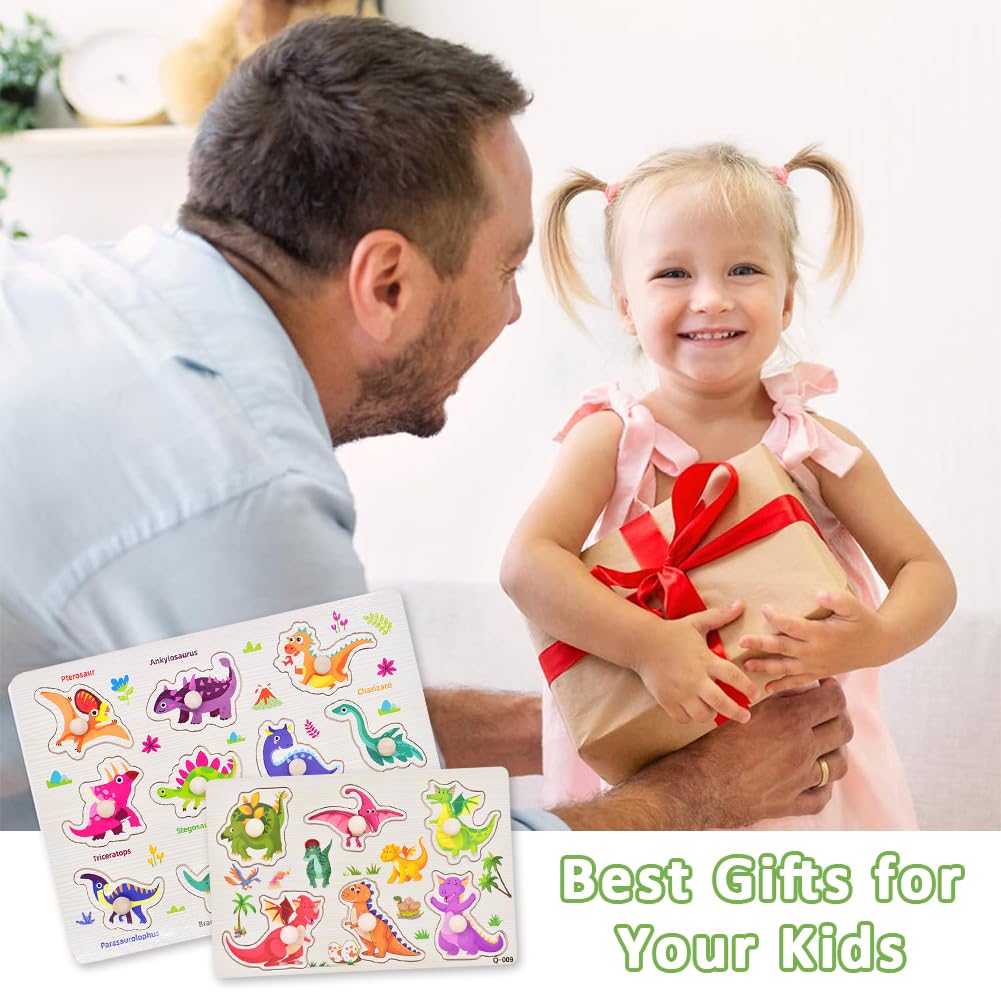 Dinosaurios Puzzle de Madera, Dinosaurios Rompecabezas de Madera Juegos, Puzzle Madera Infantil, Motricidad Fina y Concentración, Juguetes Bebes Educativos Regalos para Niños Niñas
