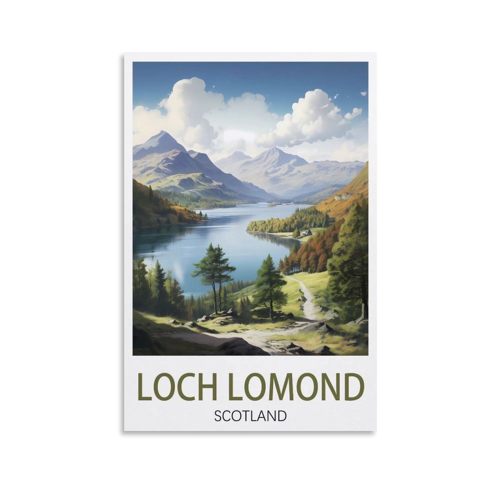 Puplum Unframe-Style Loch Lomond Scotland Vintage Travel Poster Landscape 12X18inch(30X45cm) Canvas Wall Art Posters For Living Room Decor Paintings For Home Decor