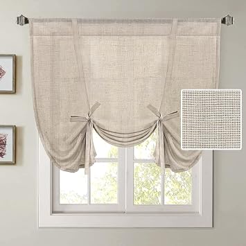 H.VERSAILTEX Tie Up Linen Curtains 63 Inch Length Nature Linen Textured Privacy Curtain Multi Hanging Ways Shade Balloon Window Shade Rod Pocket Casual Curtain - 42x63 - Angora