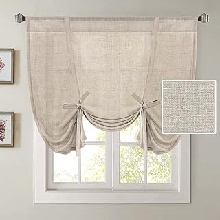 H.VERSAILTEX Tie Up Linen Curtains 63 Inch Length Nature Linen Textured Privacy Curtain Multi Hanging Ways Shade Balloon Window Shade Rod Pocket Casual Curtain - 42x63 - Angora