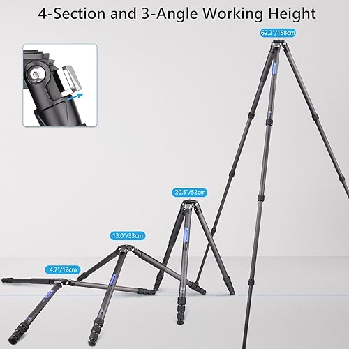 Miniatura 5 de Trípode de cámara de carbono de diseño compacto con bolsa de piedra de 1.280 in Max Leg Tube estable ligero soporte de viaje de fibra de carbono