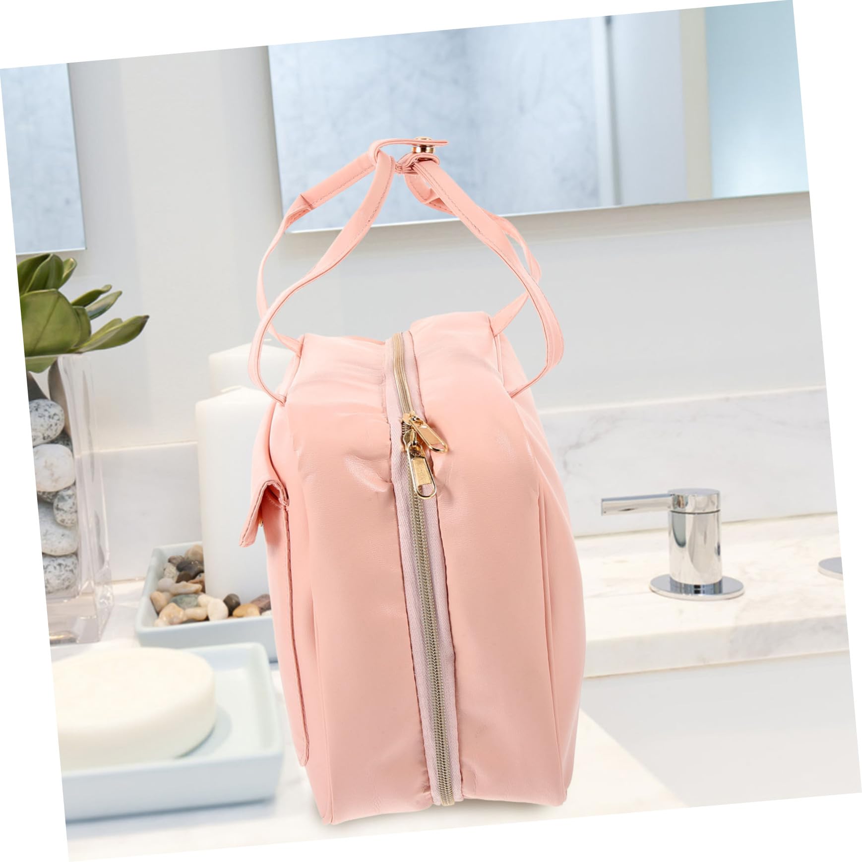 Borsa da Toilette Rosa in Pelle Pu Manico e Scomparti | Borsa Cosmetica da Viaggio, Design Appendibile Tasche e Capienza Ampia, per Viaggio e Uso Outdoor