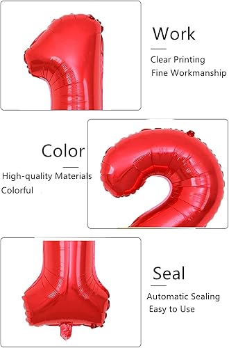 Miniatura 2 de Globos rojos de números 55 de 40 pulgadas, globos de aluminio jumbo para hombre y mujer, decoración de fiesta de cumpleaños 55, aniversario de boda,