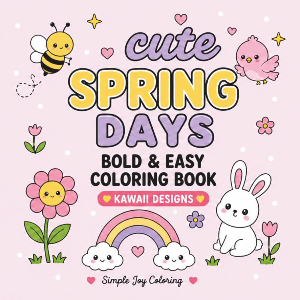 Cute Spring Days: Bold & Easy Coloring Book Featuring Cute Kawaii Spring Designs for Cozy Relaxation and Stress Relief (The Cute Seasons Collection)