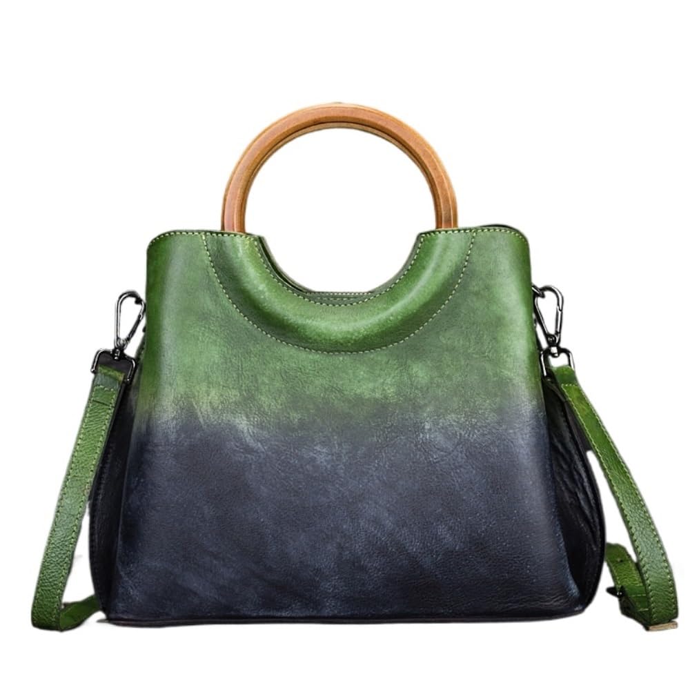 Minimalist Women's Vegetable-Tanned Leather Crossbody Bag - Retro Color-Block Handheld Bag, Vintage Style(Green)