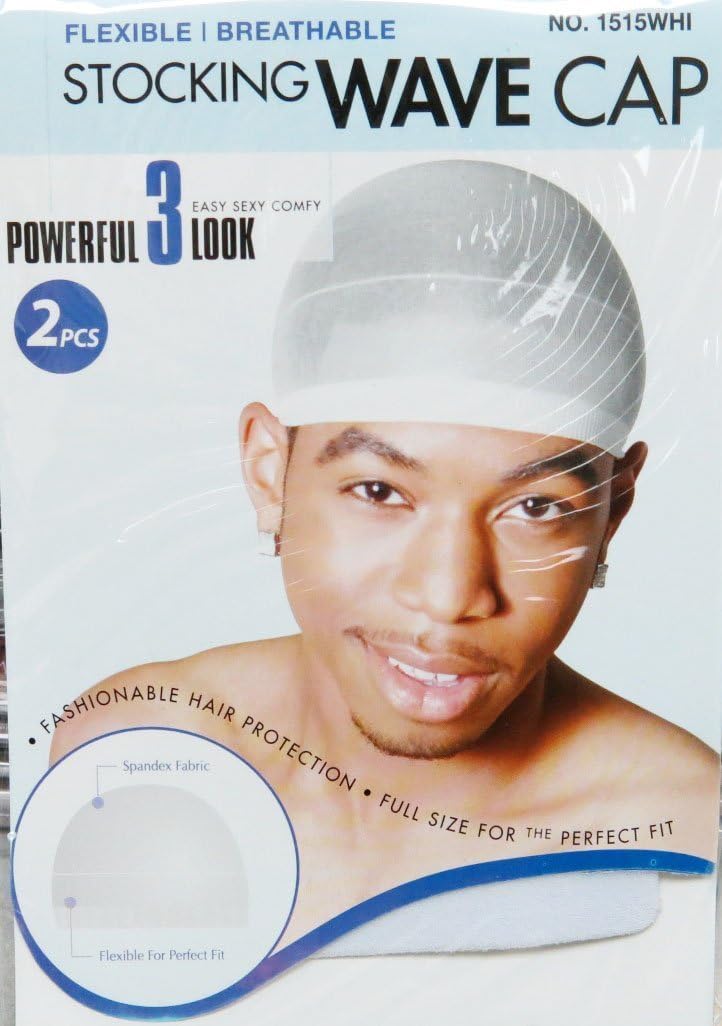 MAGIC Stocking Wave Cap Pack 2 Caps White Hair Du Rag, Spandex Fabric, Flexible, Breathable, one Size, Comfortable, Wig, Hair Extensions, Wig Cap, Stays on Your Head