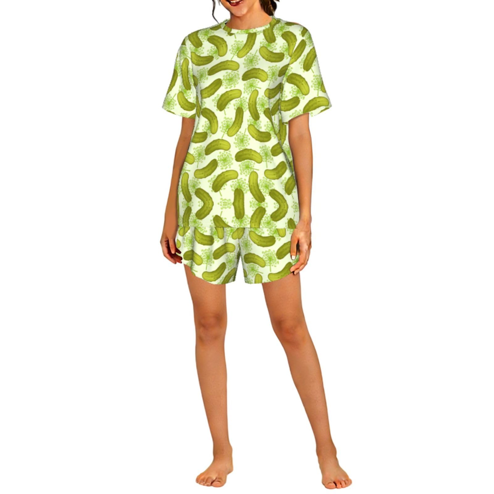 Pocuk Women's Black Sushi Dill Pickles Pyjama Sets Daily Dressing Casual Wear Home Wear