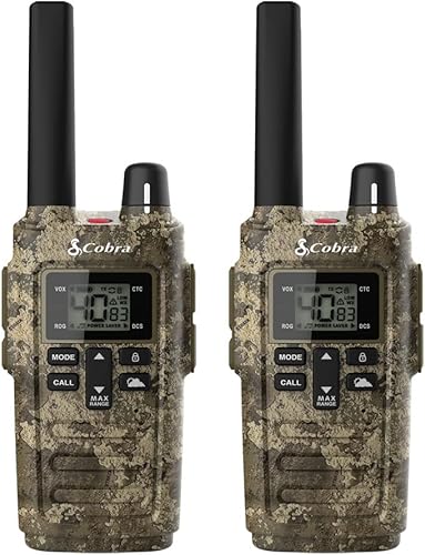 Cobra RX380TTC Walkie Talkies para adultos, recargable, 40 canales preestablecidos, juego de radio bidireccional de largo alcance de 32 millas