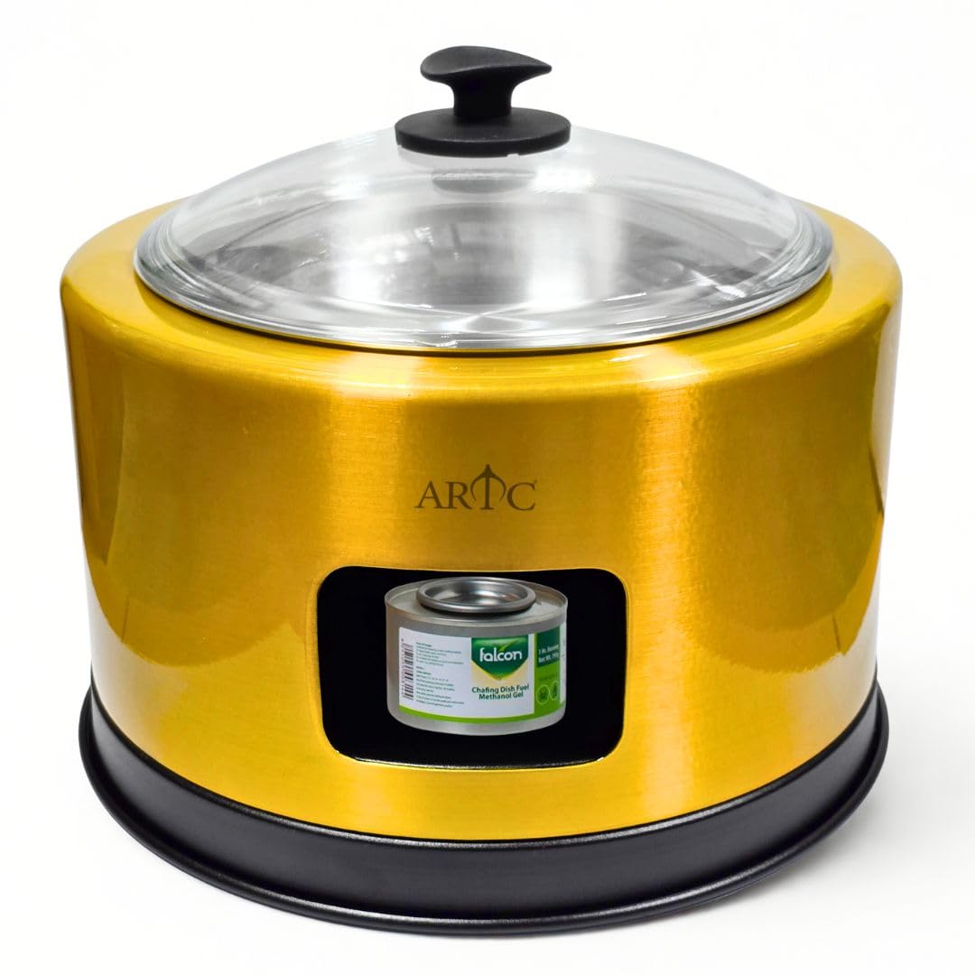ARTC Aluminum Chafing Dish Buffet Set, Round Shape Buffet Warmer With Glass Lid (Gold)