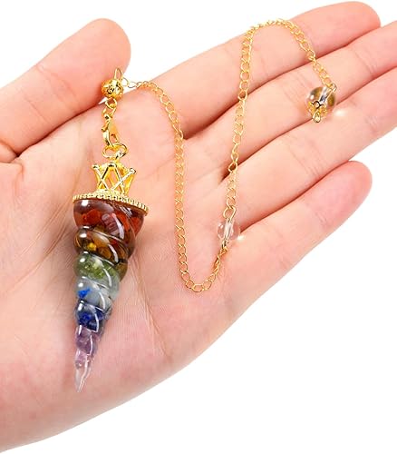 Miniatura 5 de PESOENTH Corona de oro 7 chakras péndulo de cristal de radiestesia adivinación curación espiritual hilo de resina puntiaguda cristal brujería Reiki