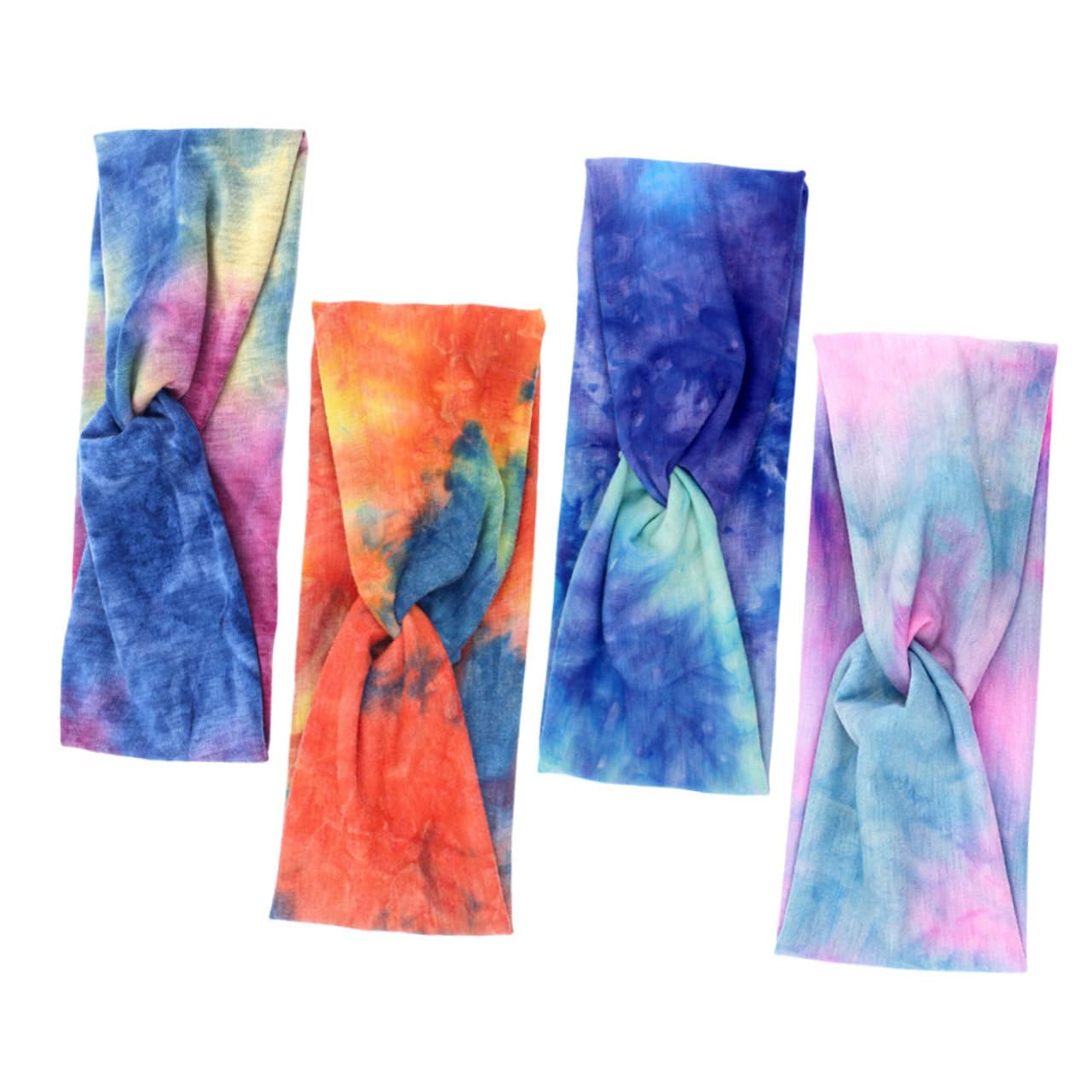 Lot De 3 Bandeaux De Sport Larges Et Élastiques Pour La Gym La Course À Pied Le Yoga Avec Divers Motifs Tie-dye Colorés 4 Pièces X 3