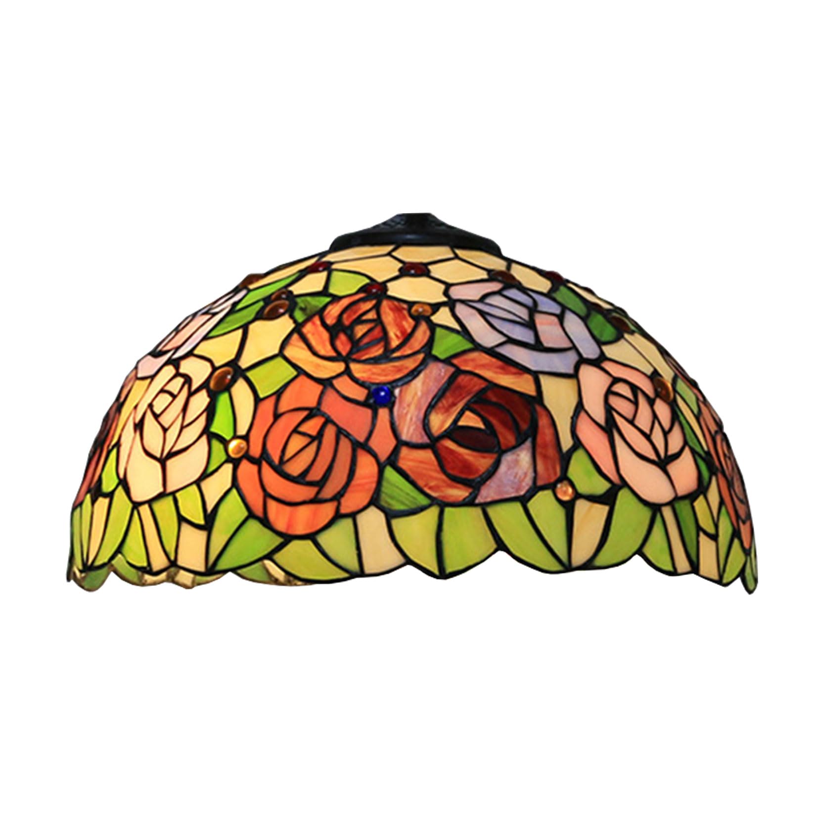 SaryEdge Tiffany Style Stained Glass Lamp Shade Replacement Only 16X9 Inch Rose Lily Lampshades Only with Cap Fit for Bedside Reading Lamp Study Light Kitchen Lamp Dining Room Lamp Flo，A