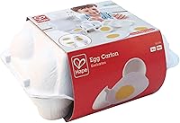 Vista 6 de Hape Egg Carton 3 Hard-Boiled Eggs with Easy-Peel Shell & 3 Fried, Wooden Realistic Educational Toy for Children 3+, White and Yellow (E3156)