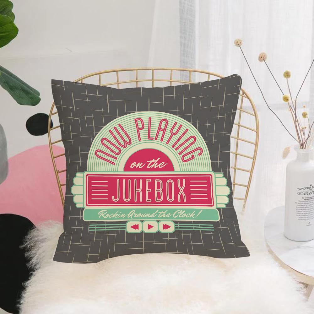 Hyosxw Retro Jukebox P Black And White Old Movie St - A5 Cushion Cover,Throw Pillow Case Home Decorative For Living Room Bedroom Sofa Chair 18X18 Inch,Retro Jukebox P Black And White Old Movie Style,Pillowcase 45X45cm