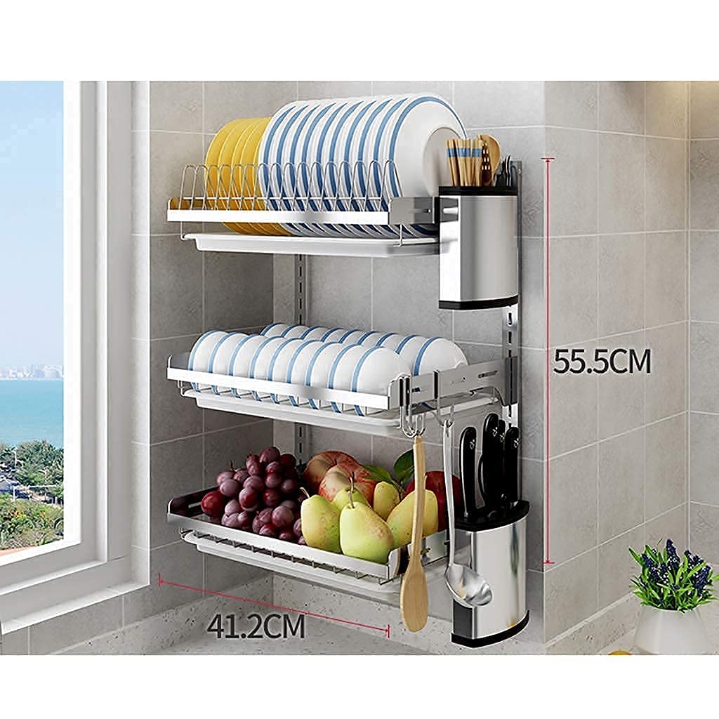 Rejilla para Platos de Acero Inoxidable 201 de 3 Capas para Montaje en Pared, escurridor de Platos, Rejilla para Cocina, instalación Perforada.