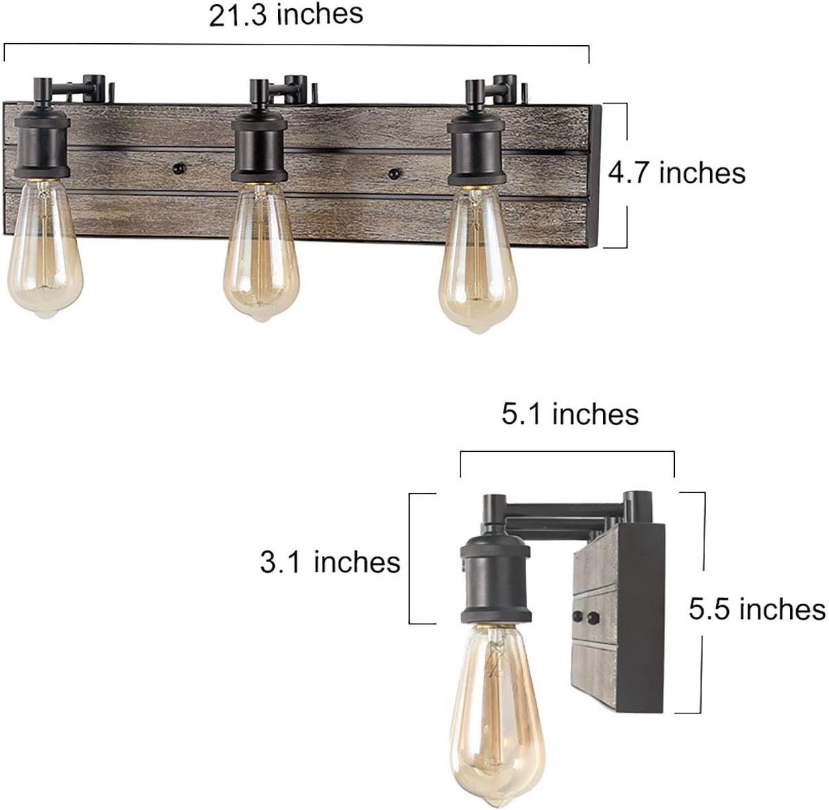 LALUZ Vanity Light Fixture, Farmhouse Bathroom Lighting in Rustic Wood and Oil-Rubbed Metal Finish