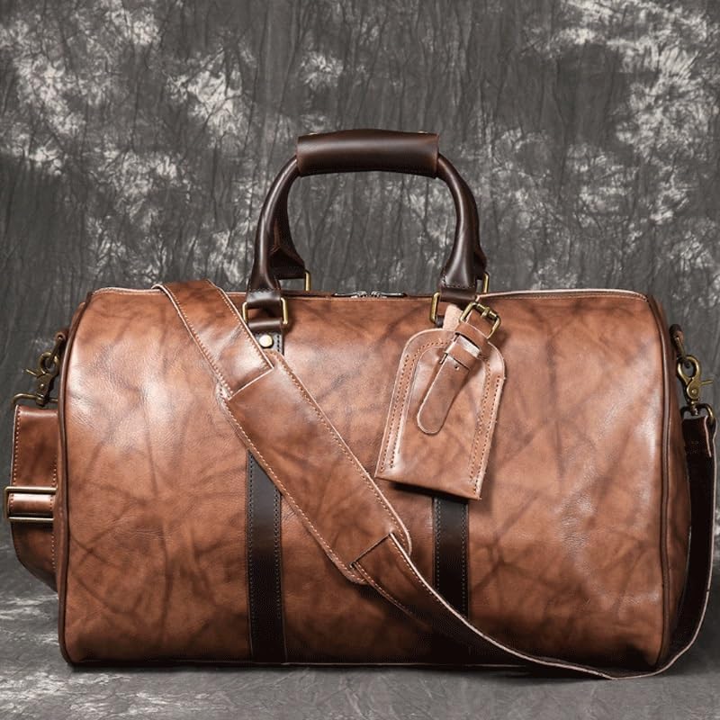 Retro Men's Hand Held Travel Bag Cowhide Business Trip Large Capacity Single Shoulder Strap Cross Body Design Fitness Use