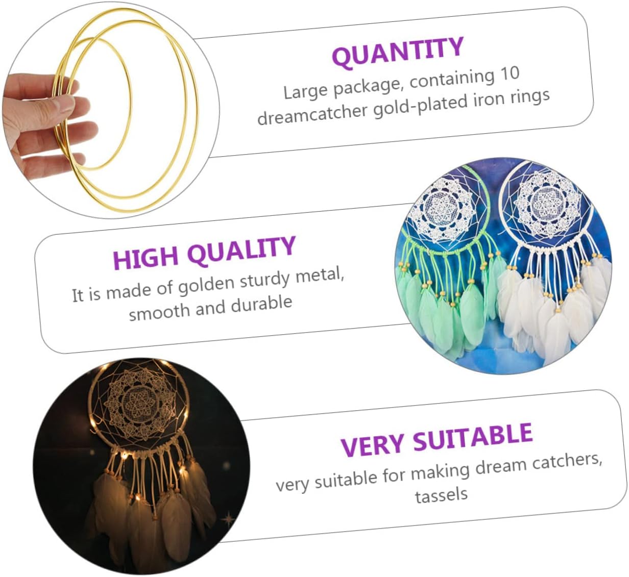 6pcs Metal Dream Catcher Hoop Wreath Ring DIY Dream Catcher Frame Statement Ring for Decorative