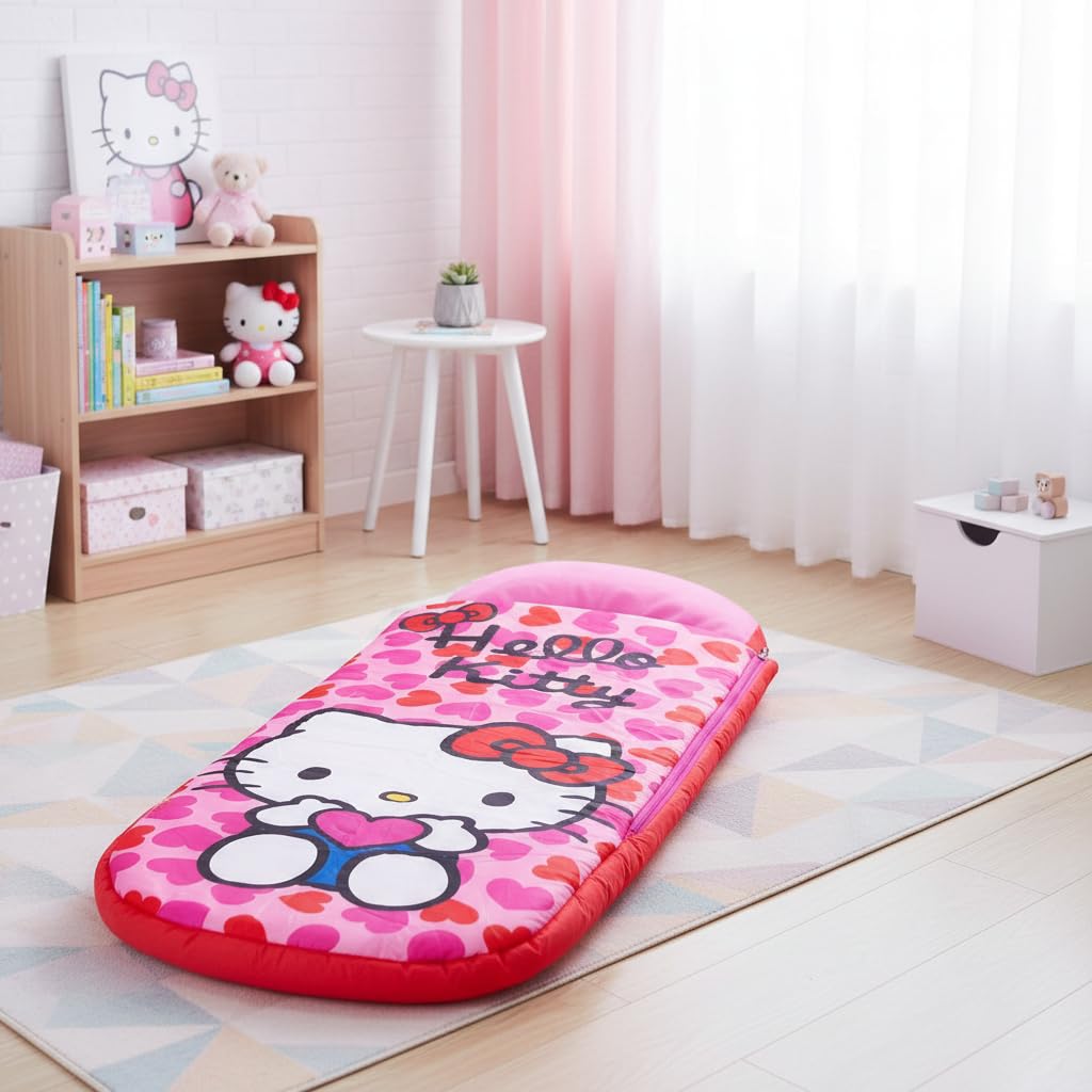 Character World Hello Kitty ReadyBed - Letto gonfiabile per bambini, sacco a pelo con pompa, materasso da viaggio per ragazze, per pigiama party, campeggio o uso domestico