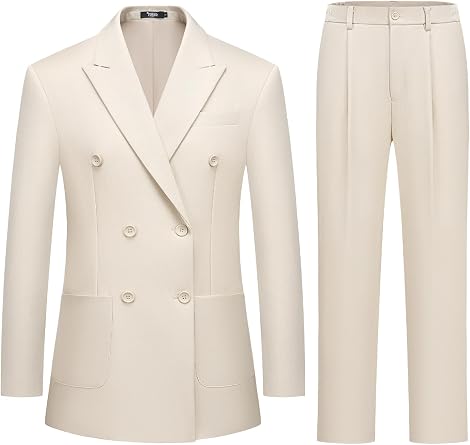 Women's 2 Piece Double Breasted Blazer and Wide Leg Pants Pocket Business Casual Office Suit