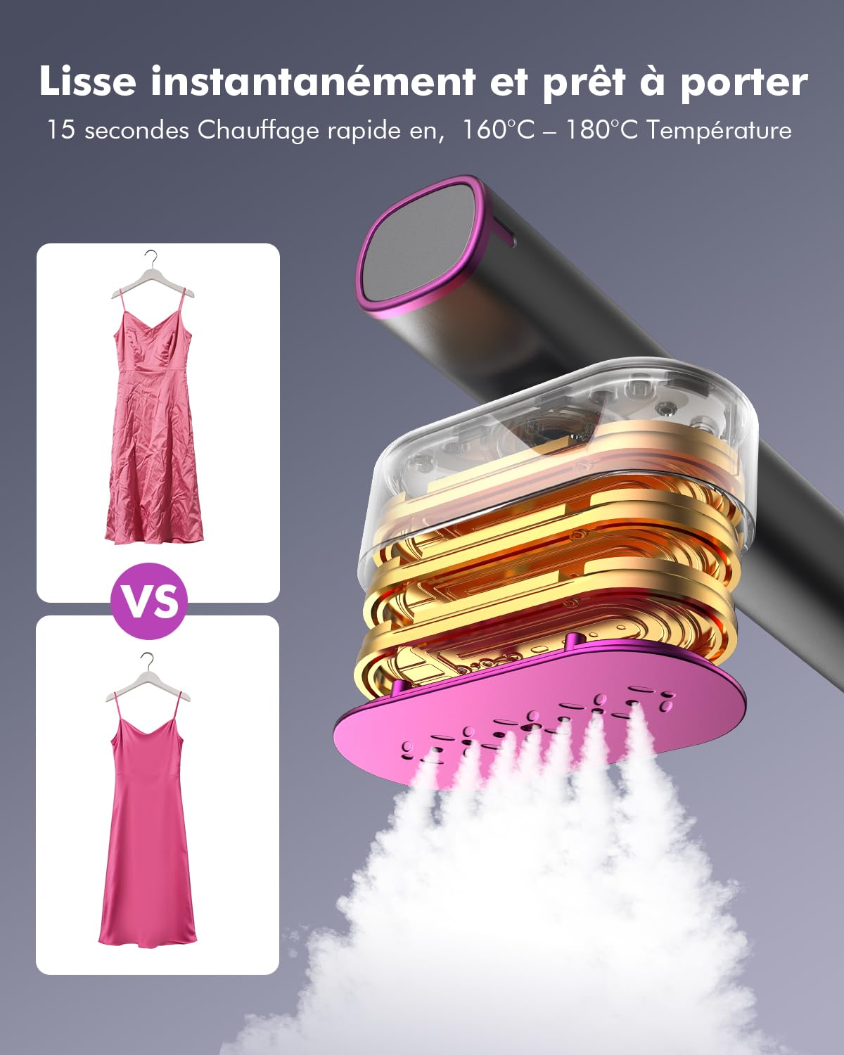 Défroisseur Vapeur Portable - Utilisation Mondiale 110-240V Steamer, Débit Vapeur 22g/min, Fer à Repasser de Voyage 2-en-1, Chauffage Express 15s, 1000W Léger et Compact pour Maison & Voyage