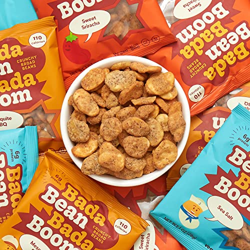 Image of Bada Bean Bada Boom Plant-Based Protein, Gluten Free, Vegan, Crunchy Roasted Broad (Fava) Bean Snacks, 110 Calorie Packs, The Classic Box Variety Pack, 1 Ounce (Pack of 24)