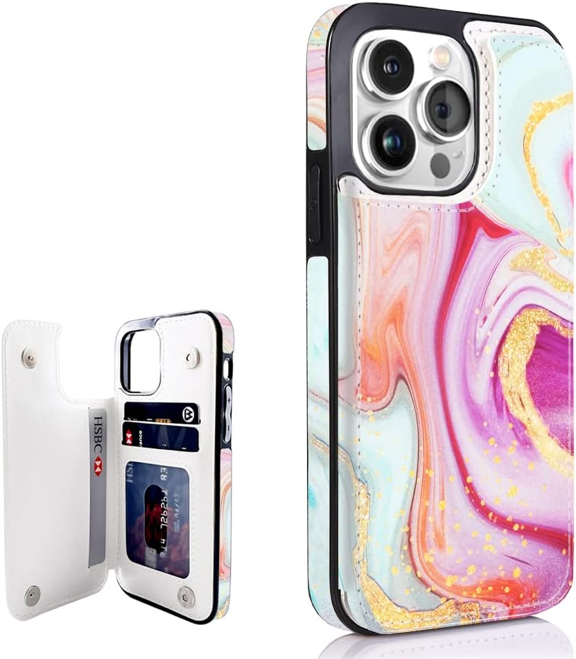 Obbii Flip Leather Wallet Case Card Holder Compatible with iPhone 13 Pro Case Slim Fit Sleeve with Card Slots Protective Case (Abstract Marble)