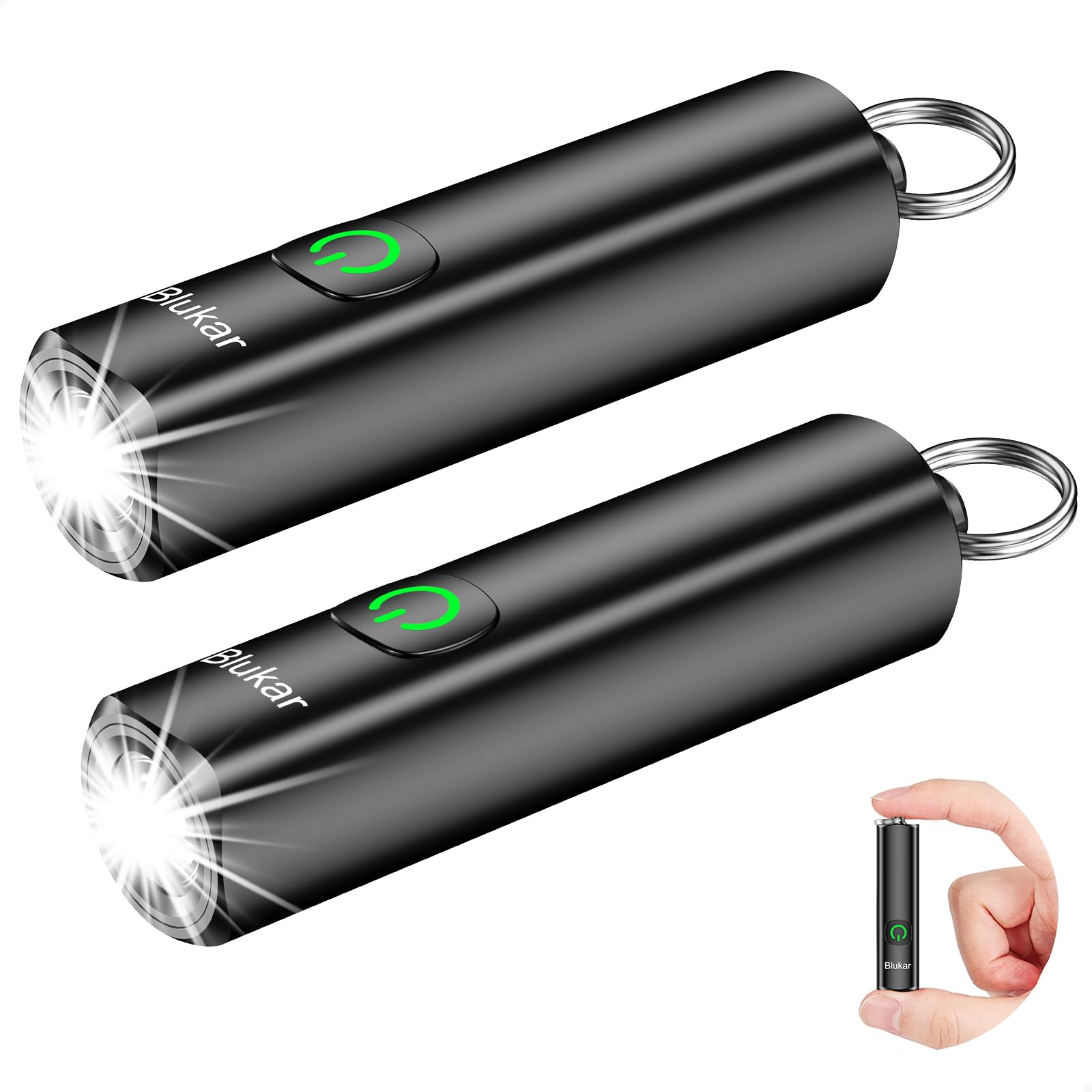 Blukar Taschenlampe LED Aufladbar, 360L Mini EDC Taschenlampen mit 3 Lichtmodi, Klein Flashlight Tragbar mit Schlüsselanhänger, IPX6 Wasserdichte Handlampe für Wandern, Outdoor, Camping usw. -2 Stück