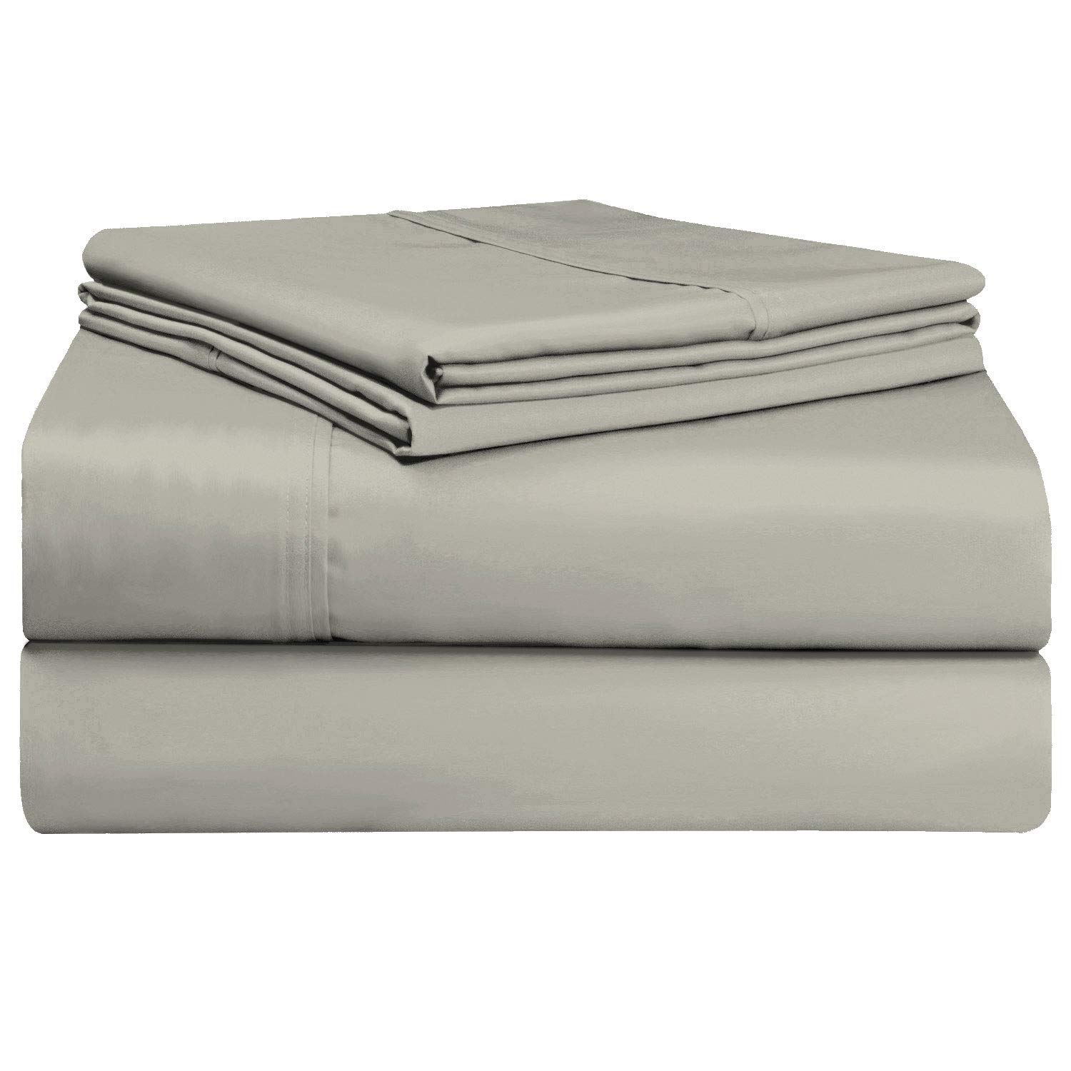 PizunaPure Combed Cotton Full Bed Sheet Set Silver, 400 Thread Count Cozy Luxury 100% Long Staple Cotton Sateen Weave Bedsheet Set (1 Flat Sheet, 1 Fitted Sheet, 2 Pillowcases)