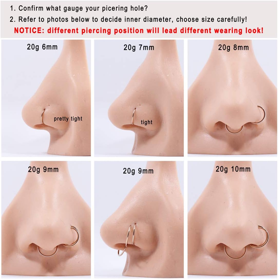FANSING Men Women 316L Surgical Steel Hinged Nose Rings Hoop for Nostril Septum Cartilage Helix Daith Tragus Rook Conch Lip Ear Lobe Piercings - Image 6