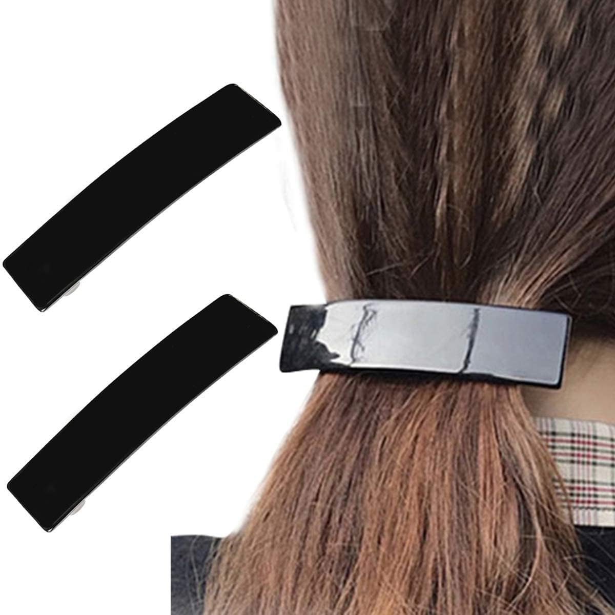Kalaneet Large Black Metal Ponytail Holder Wide Hair Barrettes French Side Hair Clips Sweet Hair Pins Hair Slide Stylish for Thick Hair Women Girl Hair Accessories (4 pcs) (Beauty Black 101)-image-8