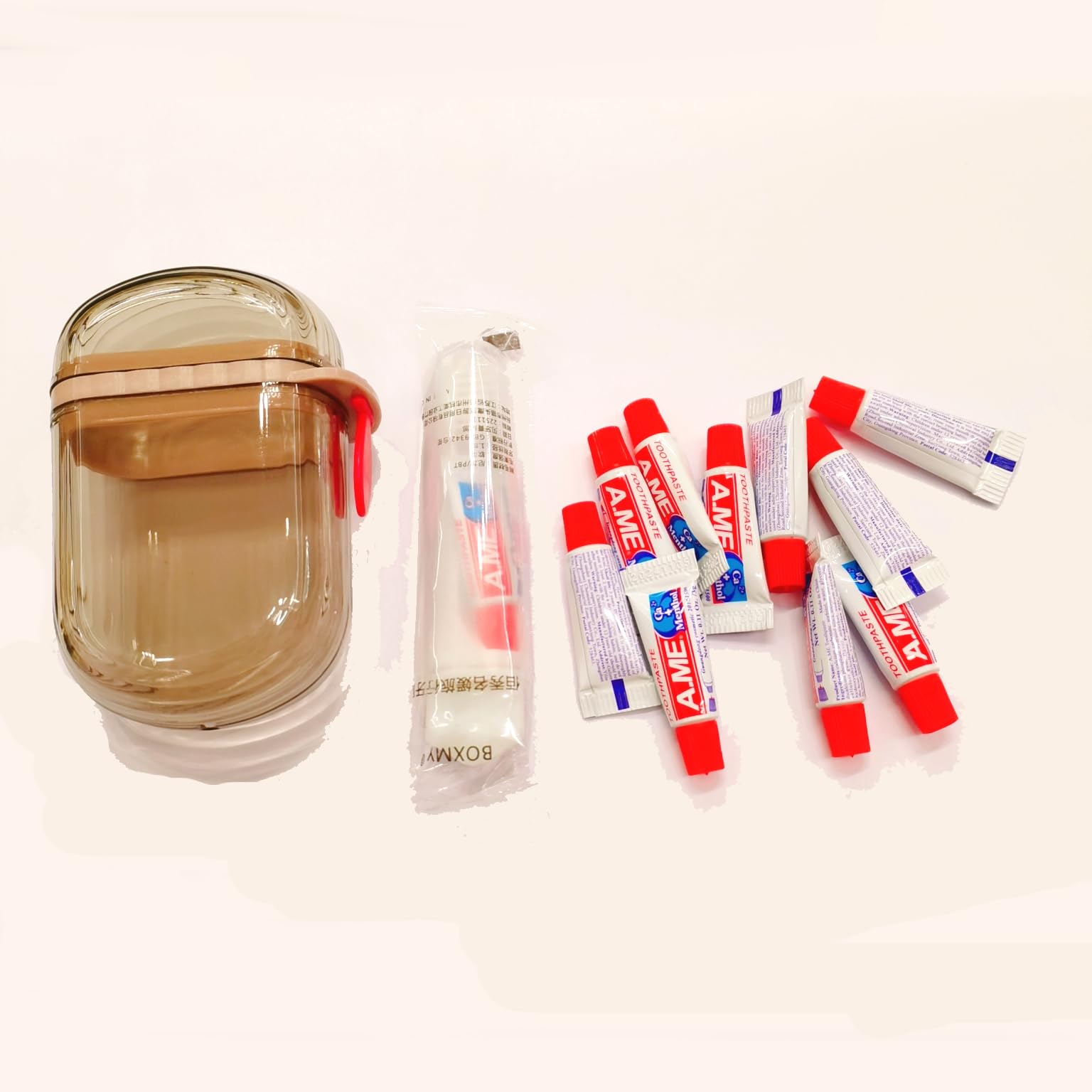 3IN 1 Travel Size Portable Sanitary and Convenient Small Box +Folding Toothbrush+10Pieces 3gToothpaste for Travel Hotel Supplies