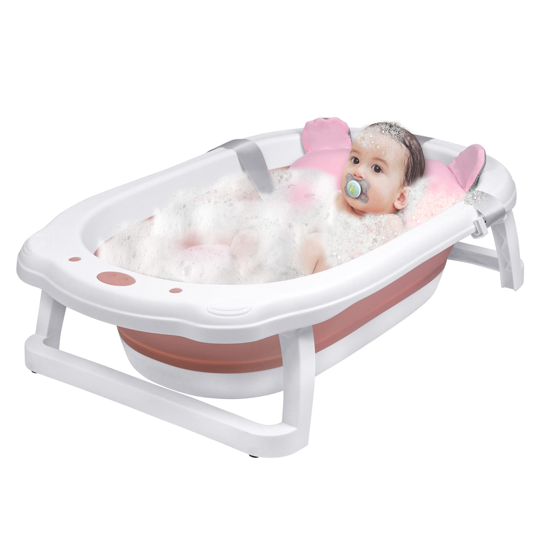Froadp Składana Wanienka dla Niemowląt 82x50x20cm z Otworami Drenażowymi & Antypoślizgową Podkładką Pod Stopy Przenośna Wanna dla Niemowląt Ergonomiczna do Noworodków (Różowy, z Matą Kąpielową)