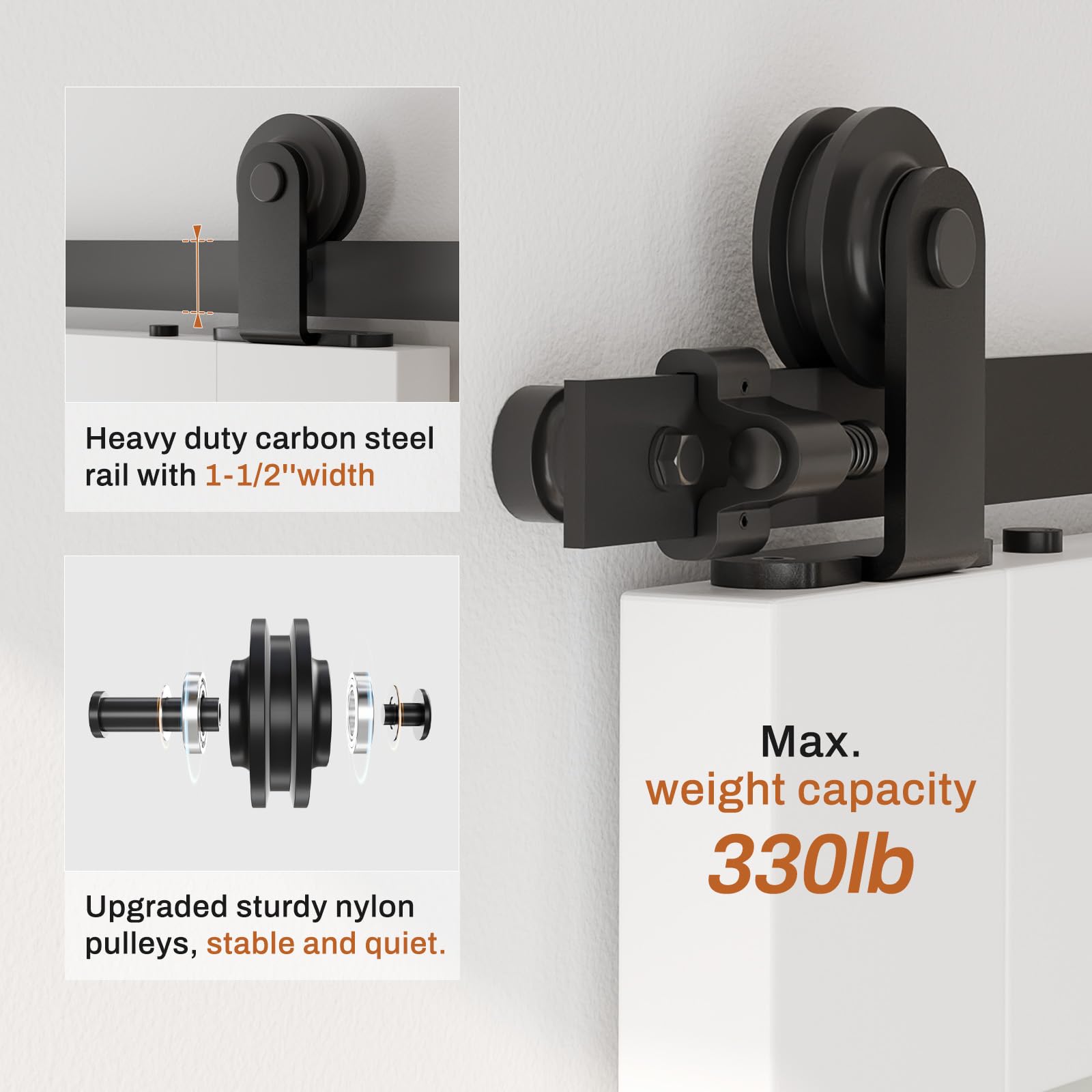 Barn Door Hardware kit 6FT(Whole Set Include Sliding Barn Door Track Kit & Barn Door Handle & Floor Guide) for Single Door-Heavy Duty — Amazon image 5