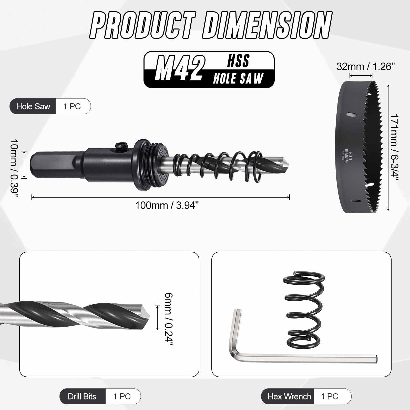CoCud 6-3/4"(171mm) Hole Saw, M42 Bi-Metal Hex Shank Hole Cutters Drill Bit with Spring - Image 2
