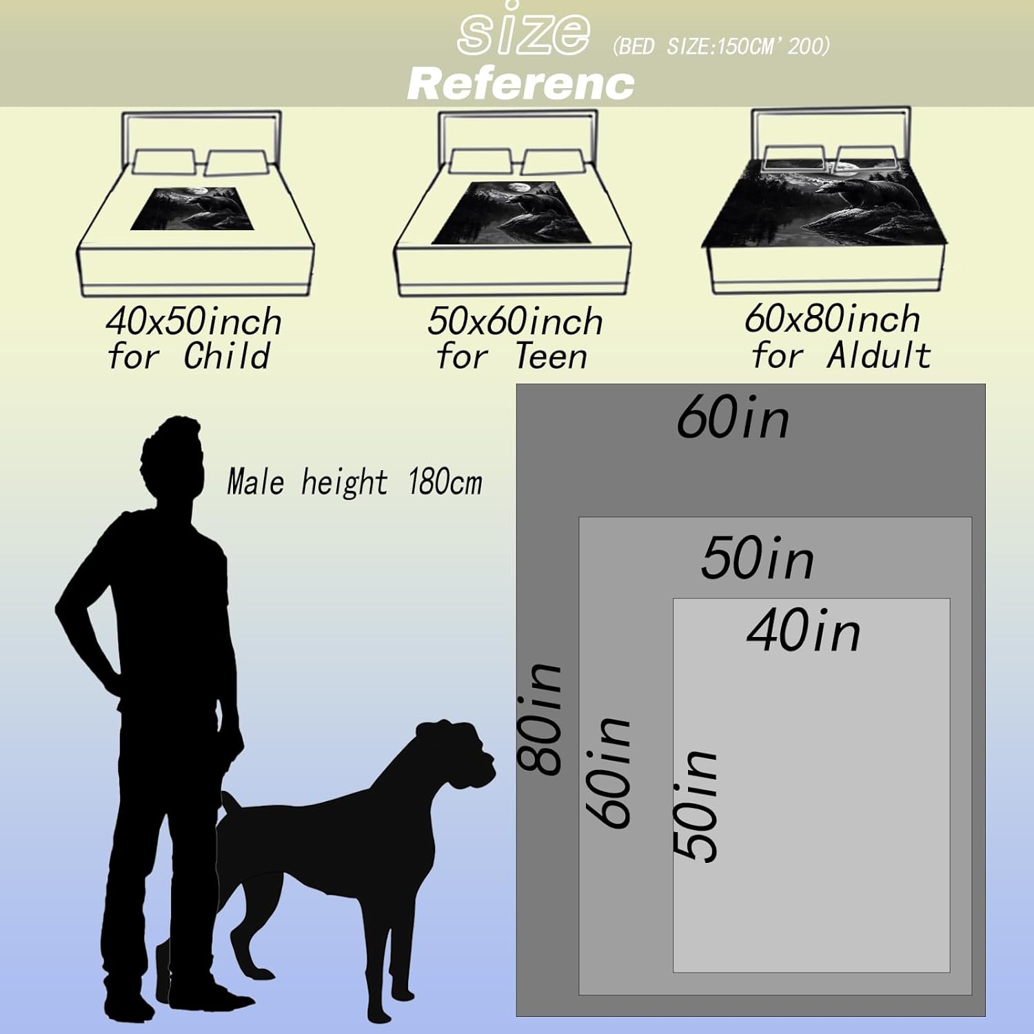 Moonlit Bear Throw Blanket,60x80in,Soft,Lightweight Flannel,Mountain Cool Black Blankets - Gifts for Kids Women Girls,for Couch Office Travel,Home Living Room Modern Decor