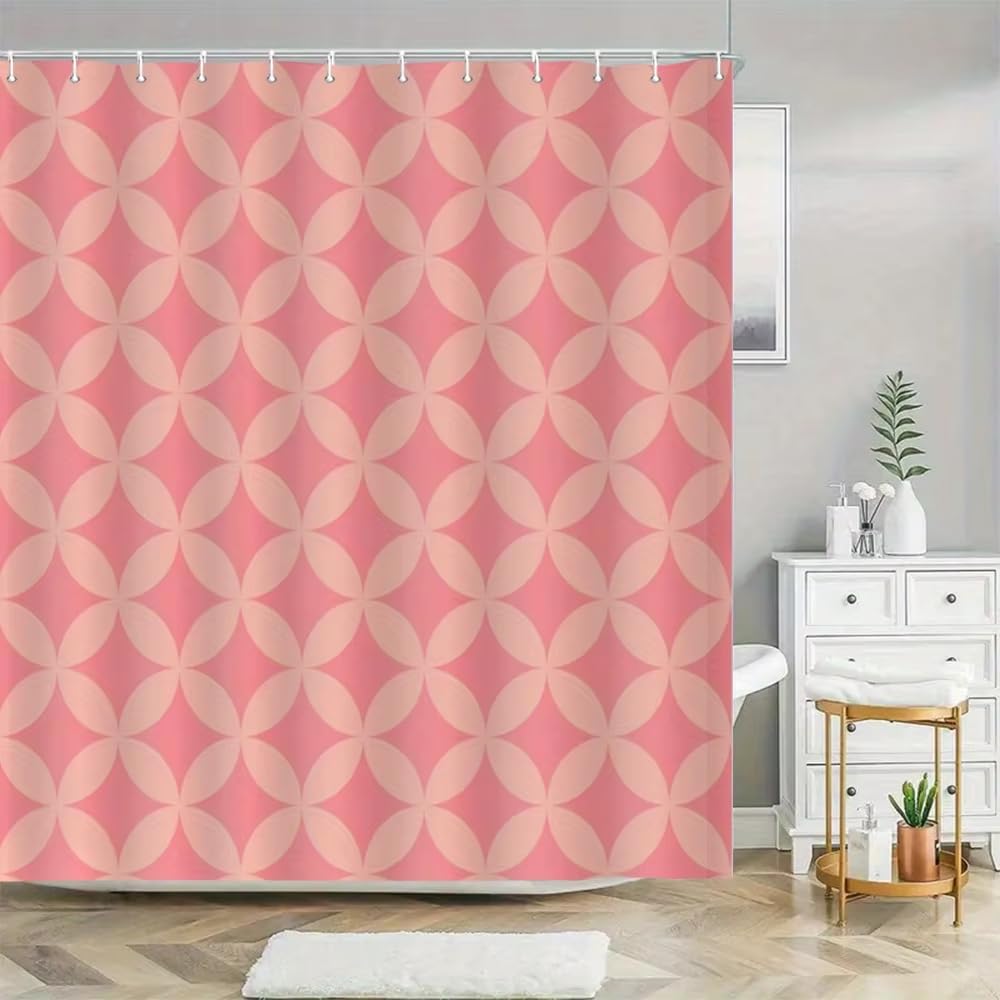Rideau de Douche 200x200 Rose à Motifs Géométriques en Pétales - Rideau de Salle de Bain Moderne à Motifs Floraux Et Géométriques - Rideau de Baignoire en Tissu Imperméable Lavable en Machine