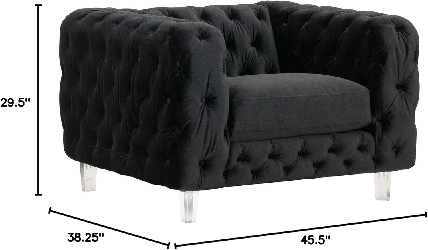 Iconic Home Modern Contemporary Tufted Velvet Down-Mix Cushions Acrylic Leg Club Chair, Black