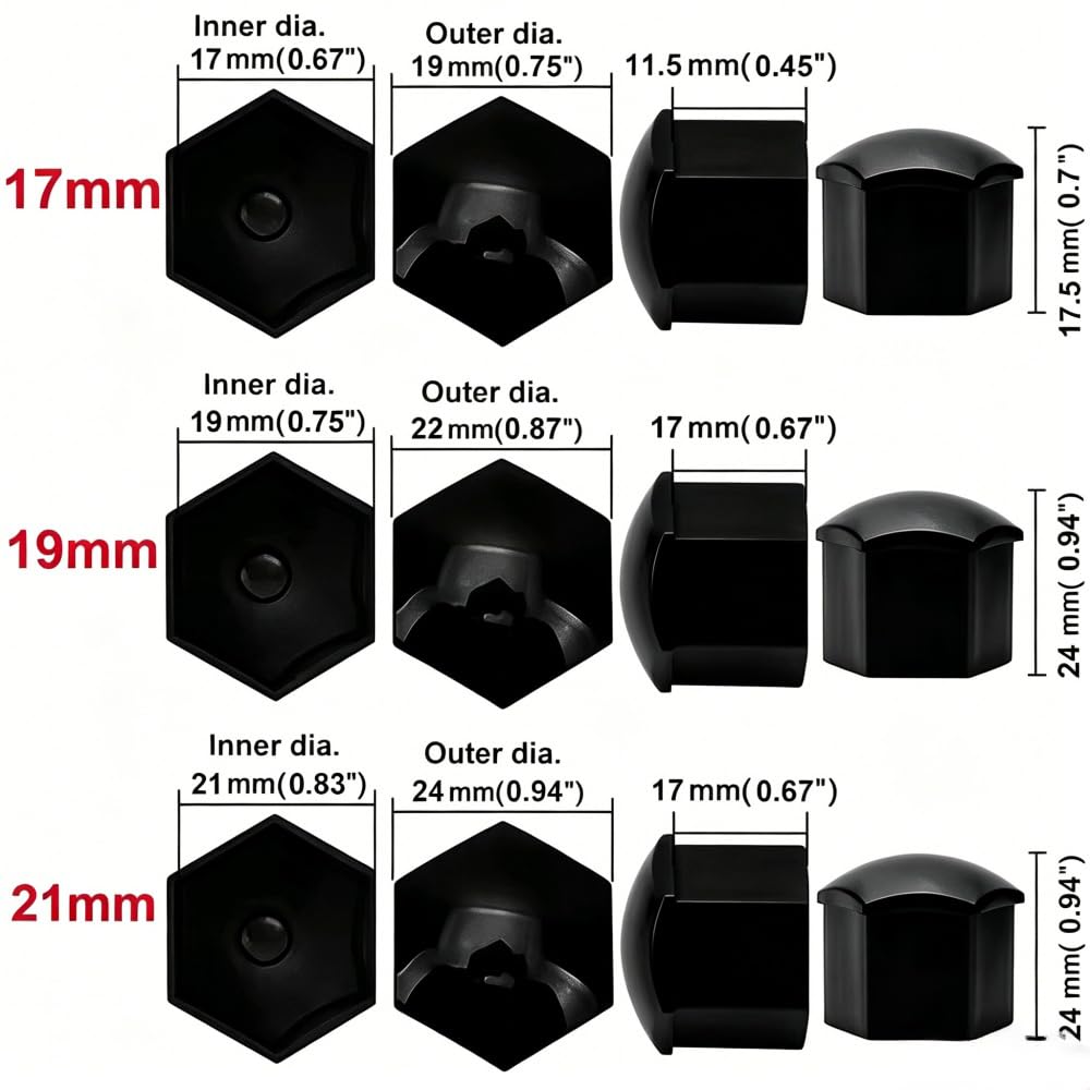 20 Pezzi Copridadi Ruota per Nissan Qashqai, Copri Dado Esagonale per Pneumatici Tappi Protettivi Bulloni e Dadi Ruota,Black-21mm
