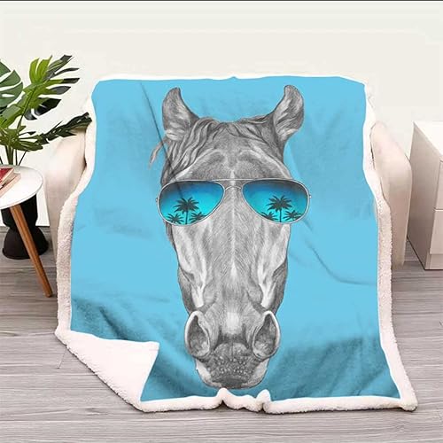 Retrato de caballo con gafas de sol, ilustración dibujada a mano, Cobijas Calientes para Invierno, manta de viaje suave, afelpada, esponjosa, para