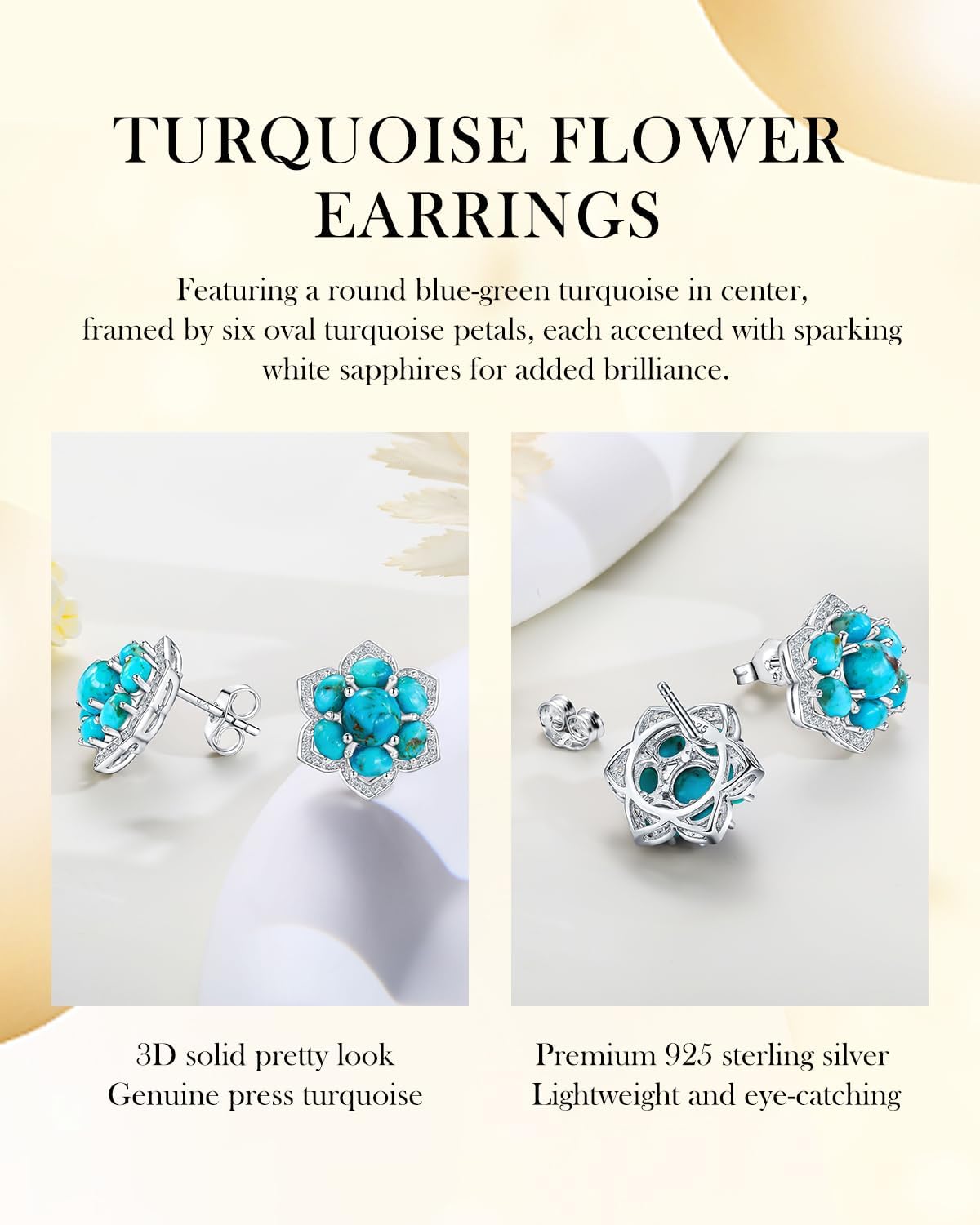 AIBAO Six Clover Gemstone Flower Earrings for Women Natural Turquoise/Lapis Lazuli/Malachite Stud Earrings Hypoallergenic Sterling Silver Earrings Studs Western Boho Jewelry Gift with Box - Image 5