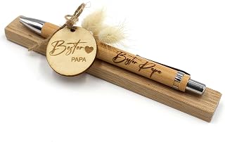 VmG-Store Holz Kugelschreiber als Geschenkidee zum Muttertag Mama Vatertag Geburtstag Papa Oma und Opa Arbeitskollege Freundin Freund (Ohne Wunschname, 02 Bester Papa)