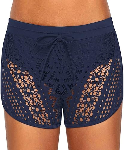 Miniatura 2 de IKFIVQD Trajes de baño cortos de playa para mujer, pantalones cortos de natación para mujer, trajes de baño huecos para hombres y mujeres a juego