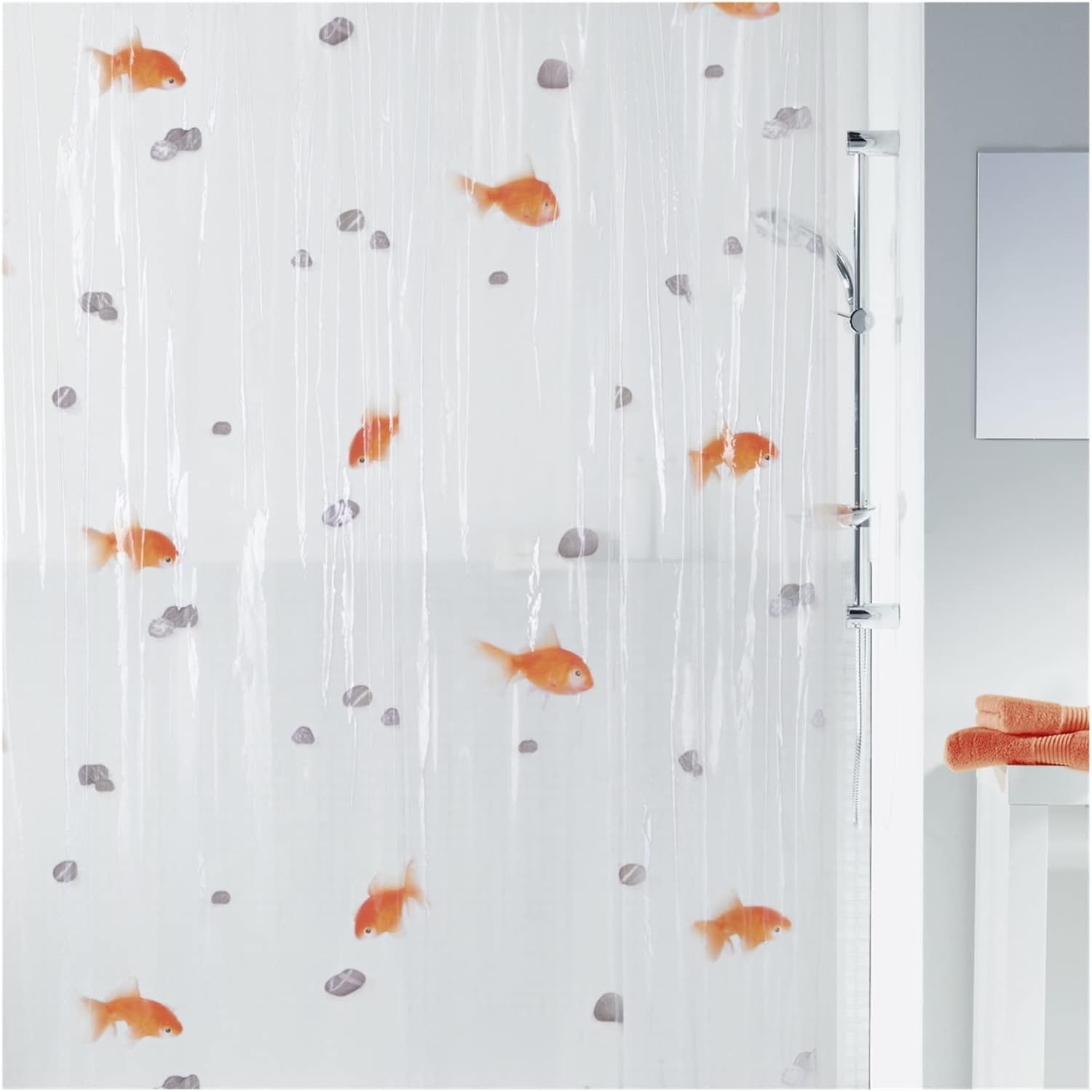 Clear Shower Curtains Goldfish Pattern Printing Pattern Design, Thickened PEVA Bathroom