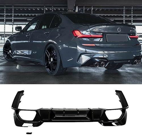 Miniatura 1 de NINTE Difusor compatible con BMW Serie 3 G20 M Sport 2019-2022, borde divisor inferior trasero pintado negro mate