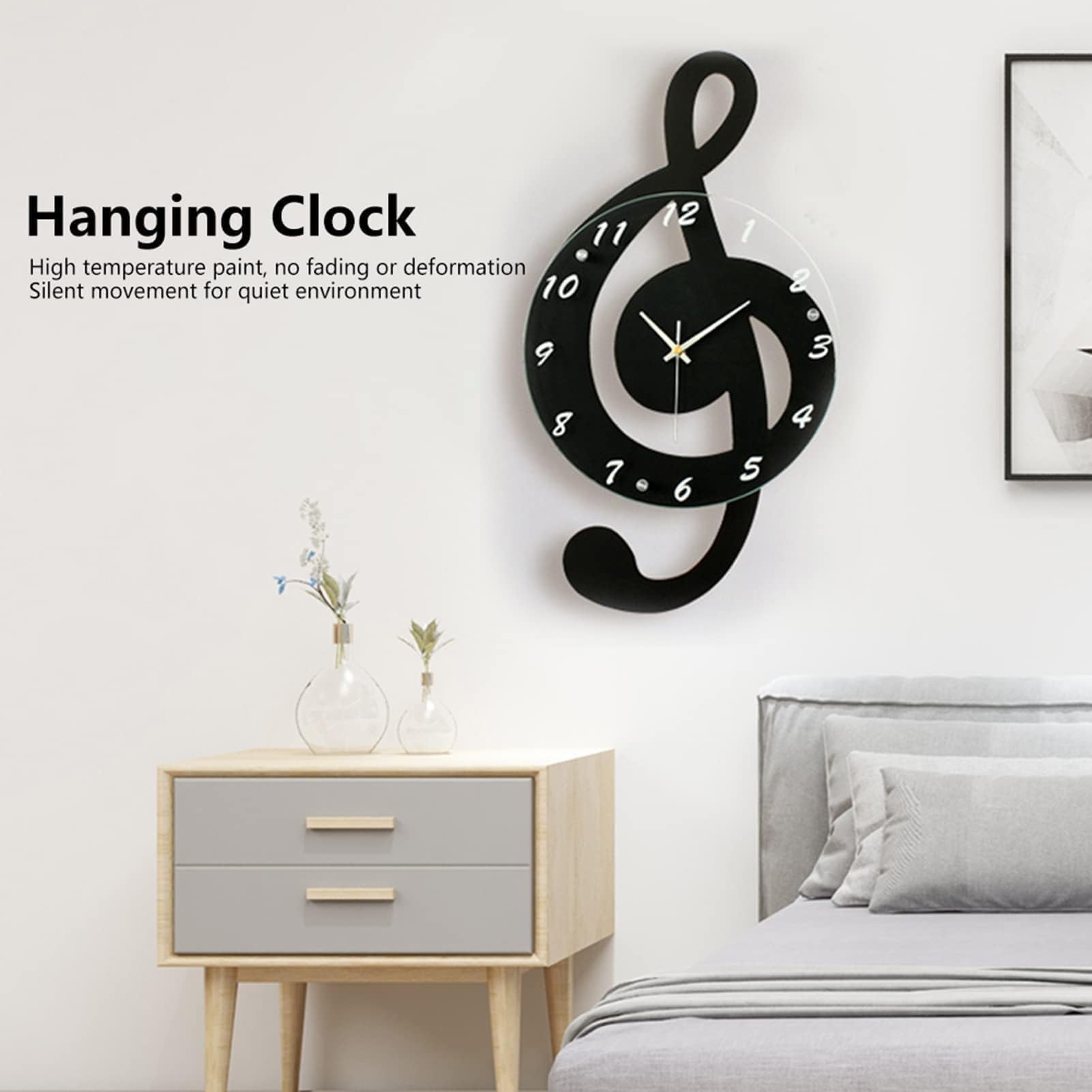 Horloge Murale Électronique Note Musique Innovante, Horloge à Quartz Silencieuse, Décoration de Maison